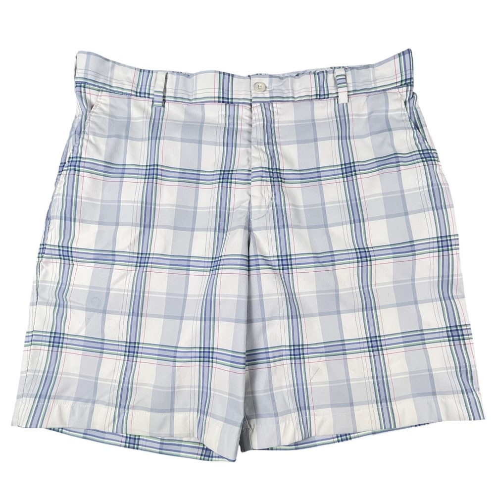 Nike Golf Shorts Mens 36 White Plaid Dri-FIT Performance Flat Front Checkered